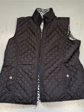 Casual Identity Quilted Black & Leopard-Print Reversible Women’s vest coat Large